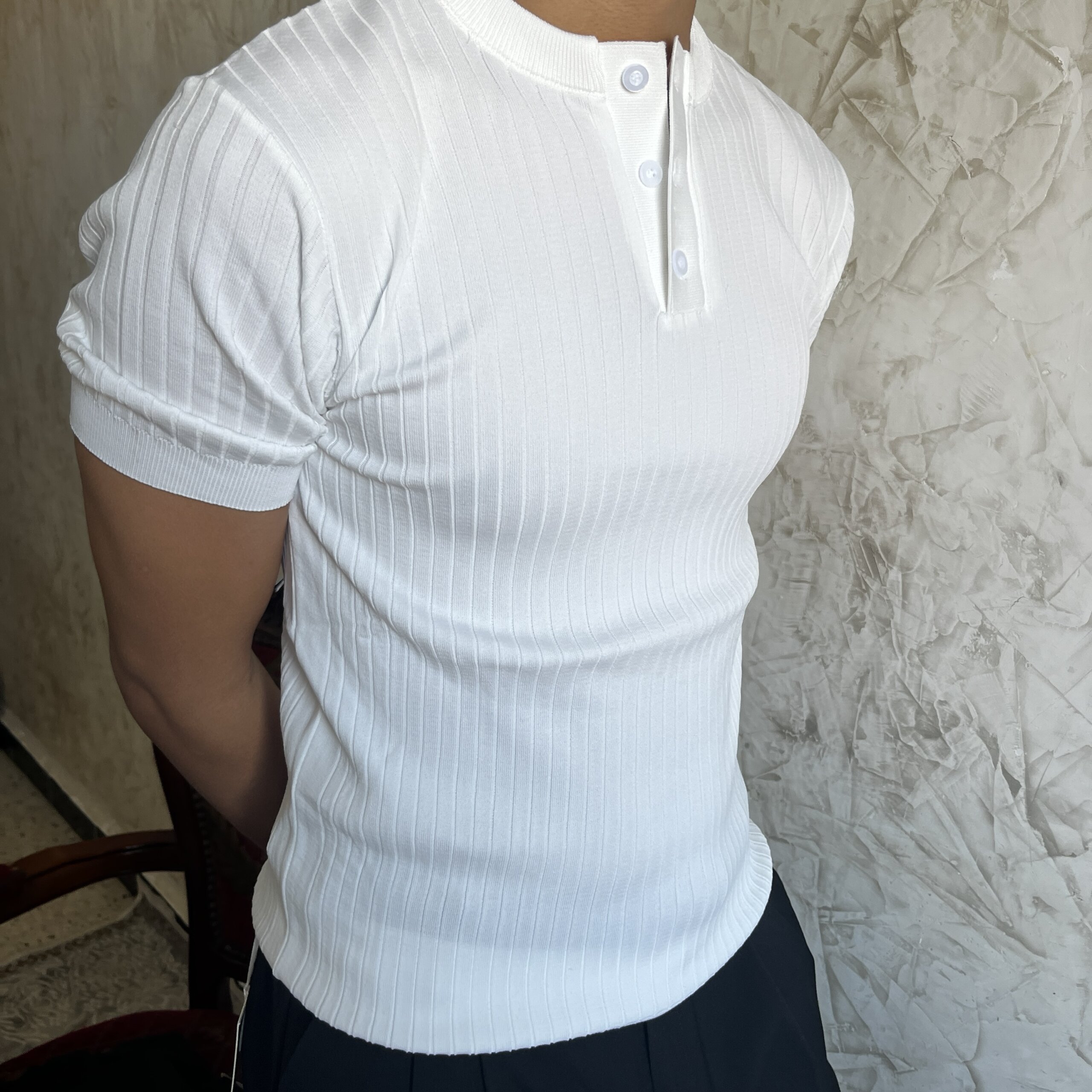 White Henley shirt