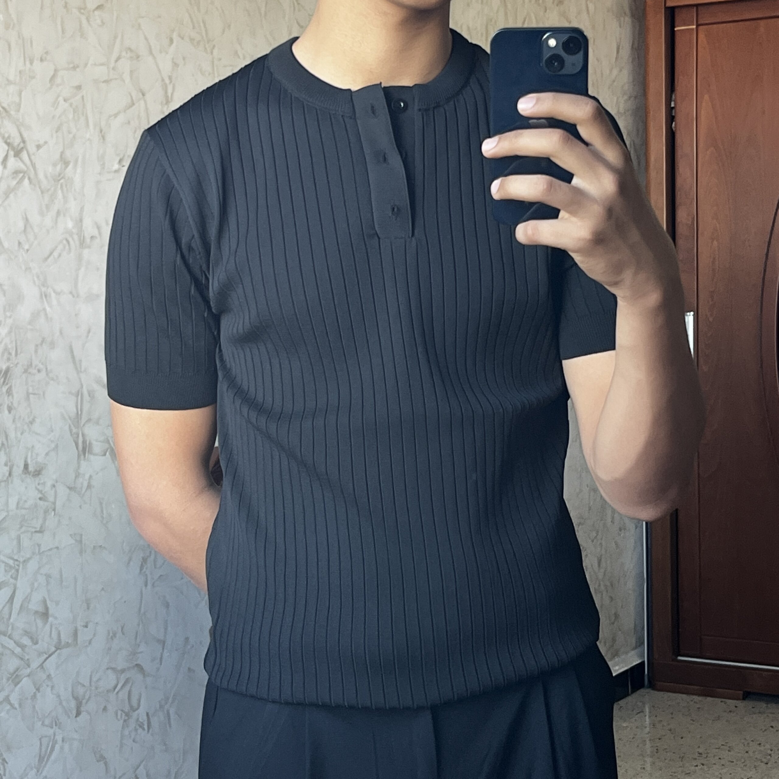 Black henley shirt